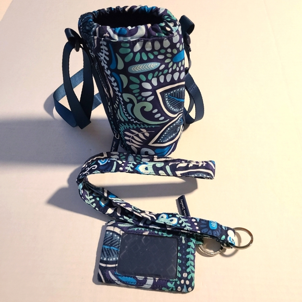 Vera Bradley Lighten Up Water Bottle Crossbody, Zip ID, and lanyard.
